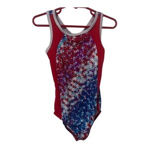 3/$15 Danskin red blue silver stars patriotic kids gym leotard size XS 4-5